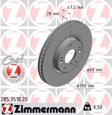ZIMMERMANN 285.3518.20: Piduriketas Ø: 300mm, sisemine õhutus, Ø: 300mm, kaetud COAT Z