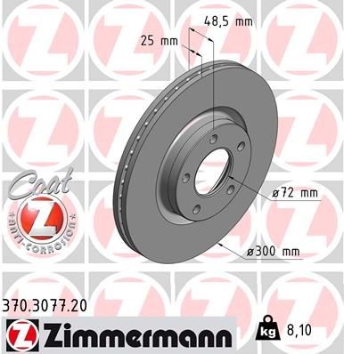 ZIMMERMANN 370.3077.20: Brzdový kotúč Ø: 300mm, s vnútorným chladením, Ø: 300mm, potiahnutá COAT Z