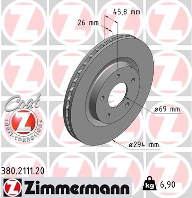 ZIMMERMANN 380.2111.20: Piduriketas Ø: 294mm, sisemine õhutus, Ø: 294mm, kaetud COAT Z