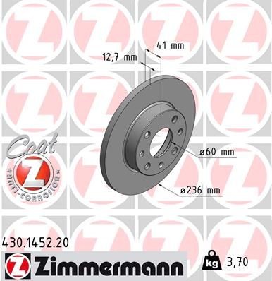 ZIMMERMANN 430.1452.20: Bremžu diski Ø: 236mm, pilnīgi, Ø: 236mm, pārklāts COAT Z