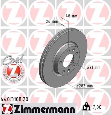 ZIMMERMANN 440.3108.20: Bremseskive Ø: 283mm, indvendigt ventileret, Ø: 283mm, coatet COAT Z