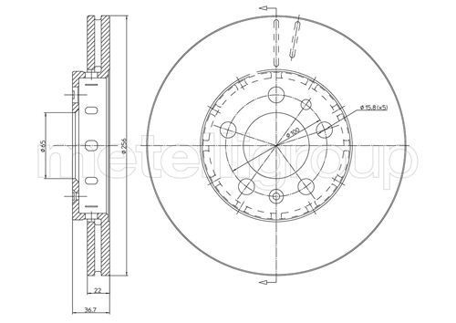 CIFAM 800-390C: Piduriketas Ø: 256mm, õhutusega, Ø: 256mm, värvitud