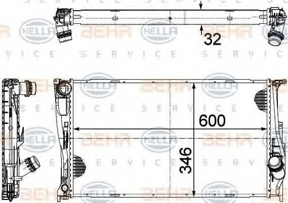 HELLA 8MK 376 754-024: Radiaator, mootorijahutus Plastik, koos lisadega, koos kruvidega