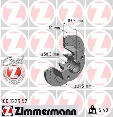 ZIMMERMANN 100.1229.52: Brzdový kotouč R: 245mm, plný, děrovaný, R: 245mm, nátěr SPORT COAT Z