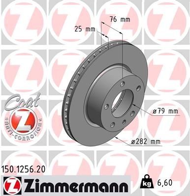 ZIMMERMANN 150.1256.20: Piduriketas Ø: 282mm, sisemine õhutus, Ø: 282mm, kaetud COAT Z