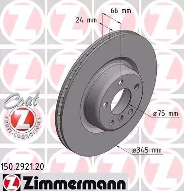 ZIMMERMANN 150.2921.20: Brzdový kotouč R: 345mm, vnitřně větráno, R: 345mm, nátěr COAT Z