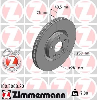 ZIMMERMANN 180.3008.20: Piduriketas Ø: 281mm, sisemine õhutus, Ø: 281mm, kaetud COAT Z