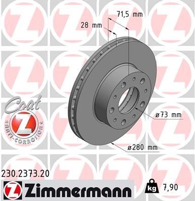 ZIMMERMANN 230.2373.20: Bremseskive Ø: 280mm, indvendigt ventileret, Ø: 280mm, coatet COAT Z