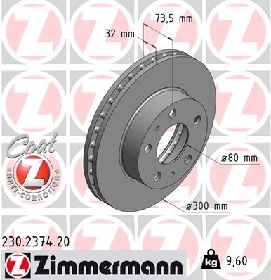 ZIMMERMANN 230.2374.20: Piduriketas Ø: 300mm, sisemine õhutus, Ø: 300mm, kaetud COAT Z