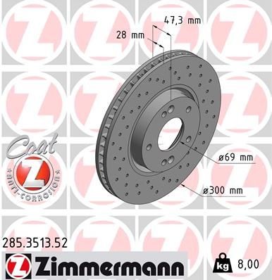 ZIMMERMANN 285.3513.52: Piduriketas Ø: 300mm, sisemine õhutus, perforeeritud, Ø: 300mm, kaetud SPORT COAT Z