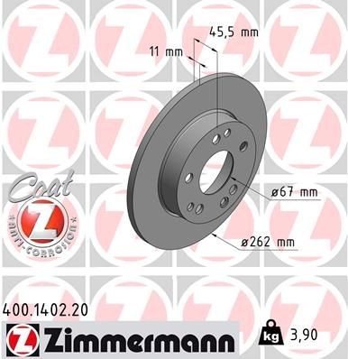 ZIMMERMANN 400.1402.20: Piduriketas Ø: 262mm, täis, Ø: 262mm, kaetud COAT Z