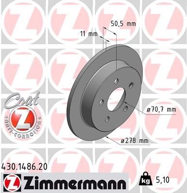 ZIMMERMANN 430.1486.20: Bremseskive Ø: 278mm, fuldstændigt, Ø: 278mm, coatet COAT Z