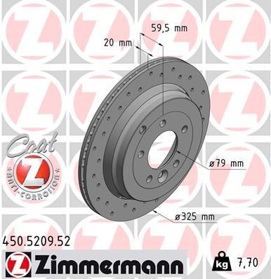 ZIMMERMANN 450.5209.52: Piduriketas Ø: 325mm, välisõhutus, perforeeritud, Ø: 325mm, kaetud SPORT COAT Z
