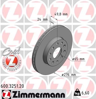ZIMMERMANN 600.3251.20: Piduriketas Ø: 276mm, välisõhutus, Ø: 276mm, kaetud COAT Z