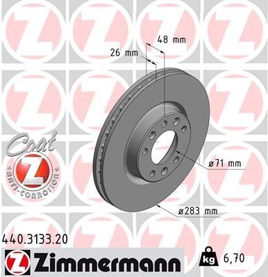 ZIMMERMANN 440.3133.20: Bremseskive Ø: 283mm, indvendigt ventileret, Ø: 283mm, coatet COAT Z