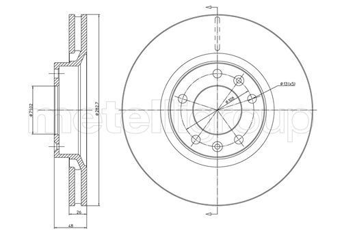 METELLI 23-0295: Bremseskive Ø: 283,0mm, ventileret, Ø: 283,0mm