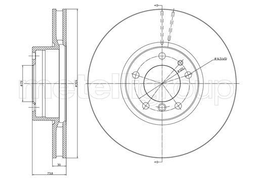METELLI 23-0693C: Stabdžių diskas Ø: 324,0mm, ventiliuojama, Ø: 324,0mm, nudažyta