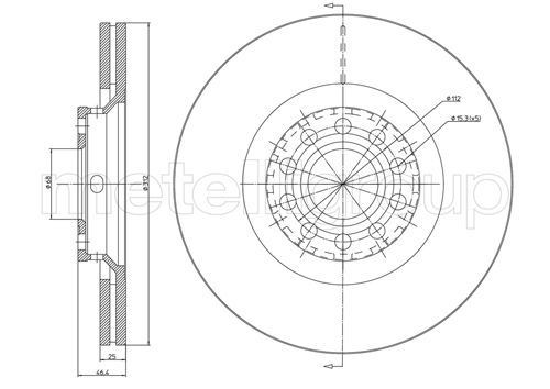 METELLI 23-0726C: Piduriketas Ø: 312,0mm, õhutusega, Ø: 312,0mm, värvitud