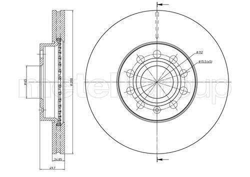 METELLI 23-0734C: Piduriketas Ø: 288mm, õhutusega, Ø: 288mm, värvitud