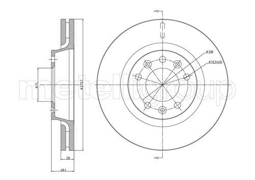 METELLI 23-0887C: Piduriketas Ø: 280,0mm, õhutusega, Ø: 280,0mm, värvitud