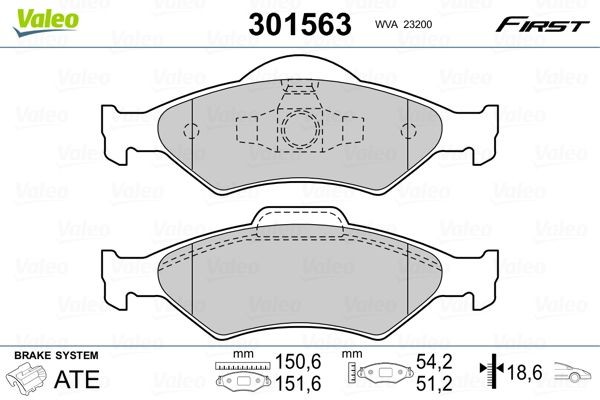 VALEO 301563: Piduriklotsid Esisild, ilma kokkusurumisvastase plekita, FIRST