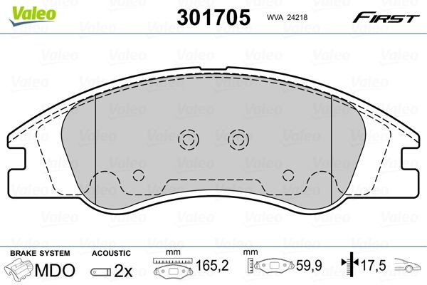 VALEO 301705: Piduriklotsid Esisild, koos kokkusurumisvastase plekiga, FIRST