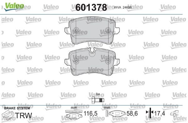 VALEO 601378: Piduriklotsid Tagasild, koos kruvidega, koos kokkusurumisvastase plekiga