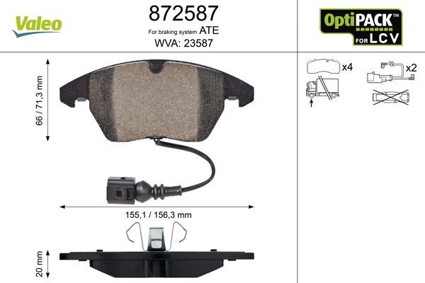 VALEO 872587: Stabdžių kaladėlės OPTIPACK for LCV priekinė ašis, be varžtų, sudėtingoms sąlygoms