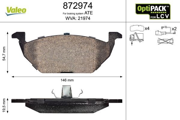 VALEO 872974: Piduriklotsid OPTIPACK for LCV Esisild, ilma kruvideta, suure koormusega kasutusalade jaoks
