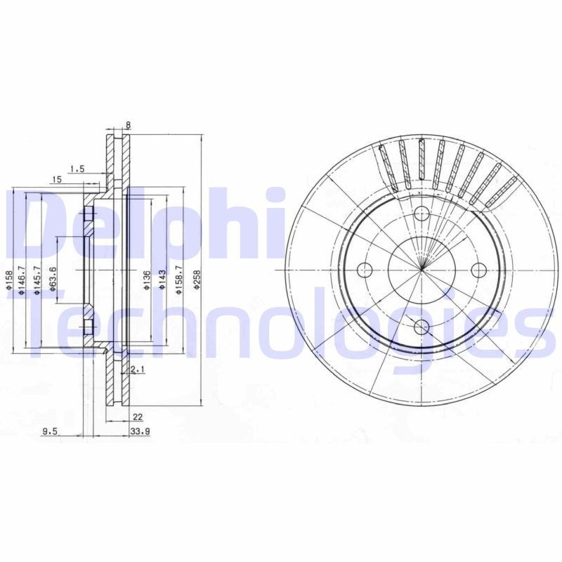 DELPHI BG3359C: Piduriketas Ø: 258mm, õhutusega, Ø: 258mm, kaetud
