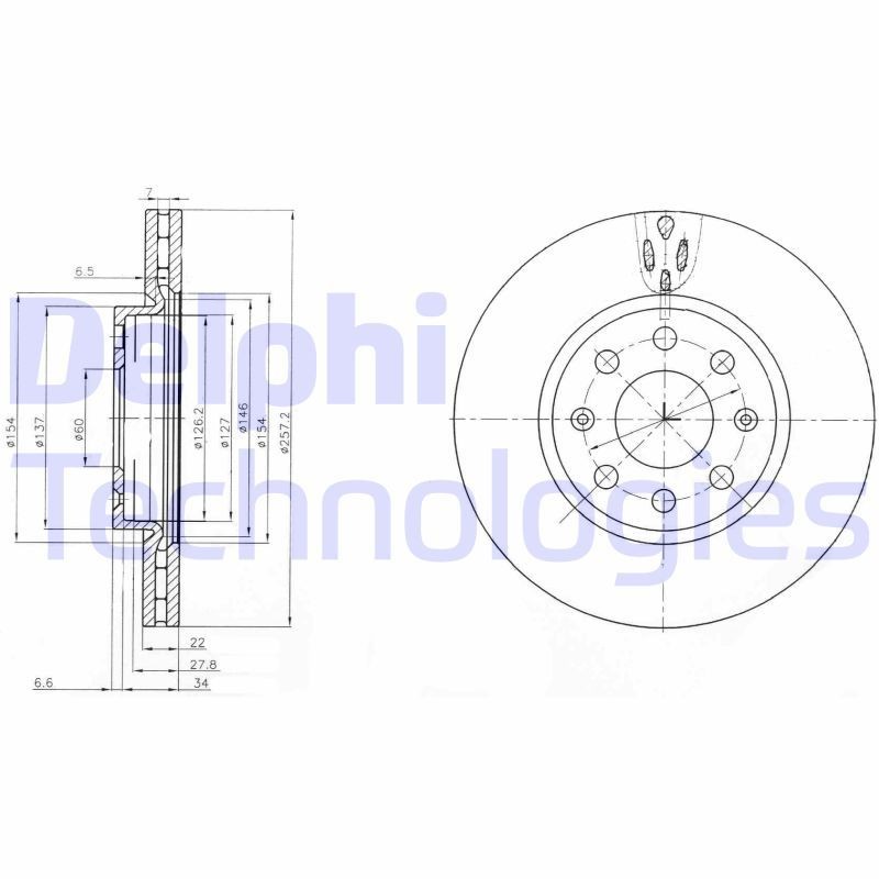 DELPHI BG4004C: Piduriketas Ø: 257mm, õhutusega, Ø: 257mm, kaetud