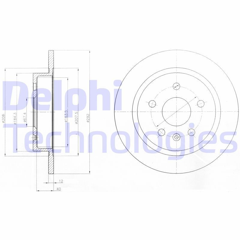 DELPHI BG4188C: Bremseskive Ø: 292mm, fuldstændigt, Ø: 292mm, coatet