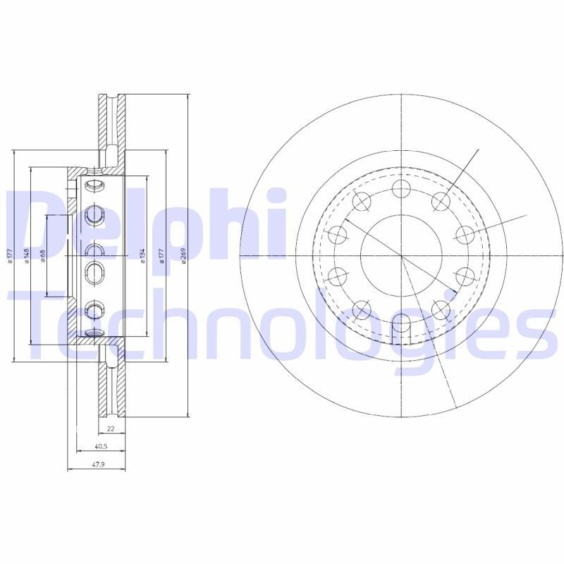 DELPHI BG4058: Piduriketas Ø: 269mm, õhutusega, Ø: 269mm, õlitatud