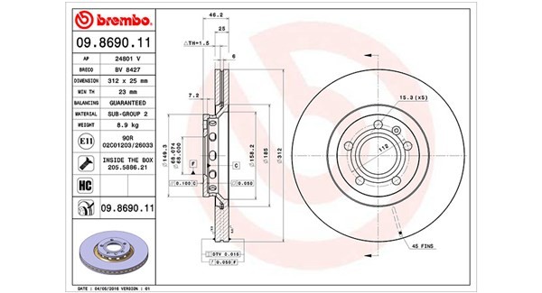 MAGNETI MARELLI 360406001601: Piduriketas Ø: 312mm, sisemine õhutus, Ø: 312mm, kaetud UV-lakiga, koos kruvidega