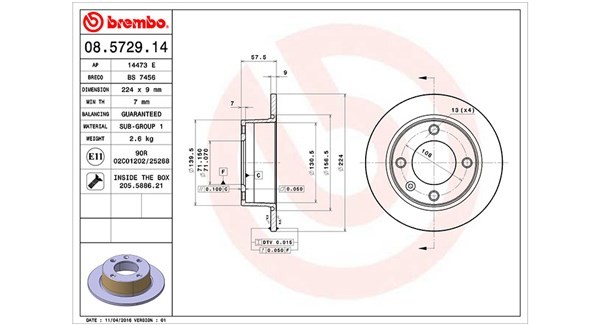 MAGNETI MARELLI 360406018100: Piduriketas Ø: 224mm, täis, Ø: 224mm, koos kruvidega