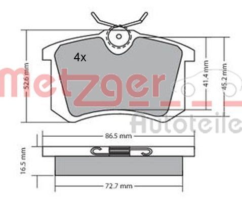 METZGER 1170039: Bremsbeläge Hinterachse, mit Zubehör, mit Bremssattelschrauben, mit Anti-Quietsch-Blech