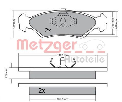 METZGER 1170181: Piduriklotsid Esisild, koos kokkusurumisvastase plekiga