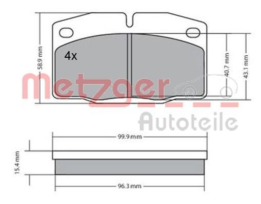 METZGER 1170234: Piduriklotsid Esisild, koos kokkusurumisvastase plekiga