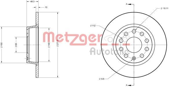 METZGER 6110108: Piduriketas Tagasild, Ø: 272mm, täis, Ø: 272mm, värvitud, Ristlihvimine