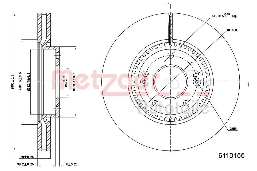METZGER 6110155: Piduriketas GREENPARTS esisild vasakul, esisild paremal, Ø: 300mm, sisemine õhutus, Ø: 300mm, värvitud, Ristlihvimine