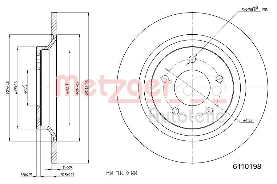 METZGER 6110198: Piduriketas Tagasild, Ø: 302mm, täis, Ø: 302mm, värvitud, Ristlihvimine
