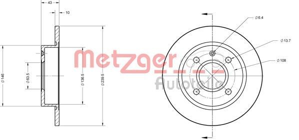 METZGER 6110243: Bremseskive foraksel, Ø: 240mm, fuldstændigt, Ø: 240mm, lakeret, Krydsslebet, med skruer