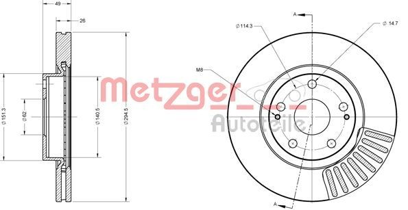 METZGER 6110276: Piduriketas esisild vasakul, esisild paremal, Ø: 294mm, sisemine õhutus, Ø: 294mm, värvitud, Ristlihvimine