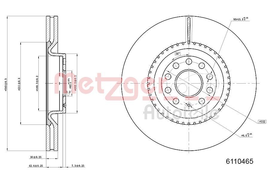 METZGER 6110465: Piduriketas esisild vasakul, esisild paremal, Ø: 345mm, sisemine õhutus, Ø: 345mm, värvitud, Ristlihvimine