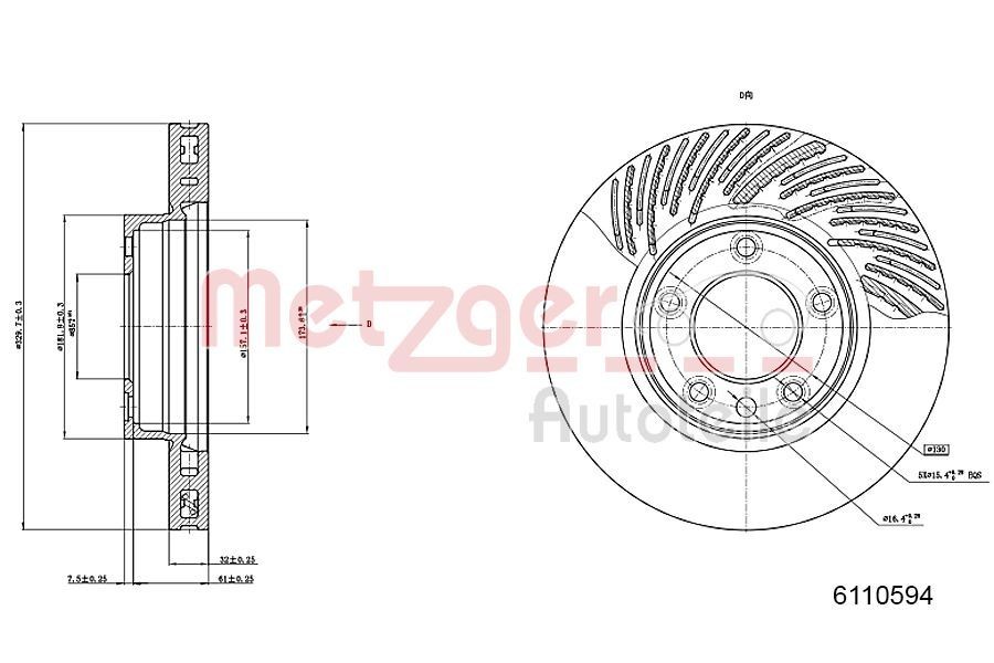 METZGER 6110594: Piduriketas esisild paremal, Ø: 330mm, sisemine õhutus, Ø: 330mm, värvitud, Ristlihvimine