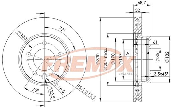 FREMAX BD-3326: Piduriketas Ø: 330mm, õhutusega, Ø: 330mm, kaetud