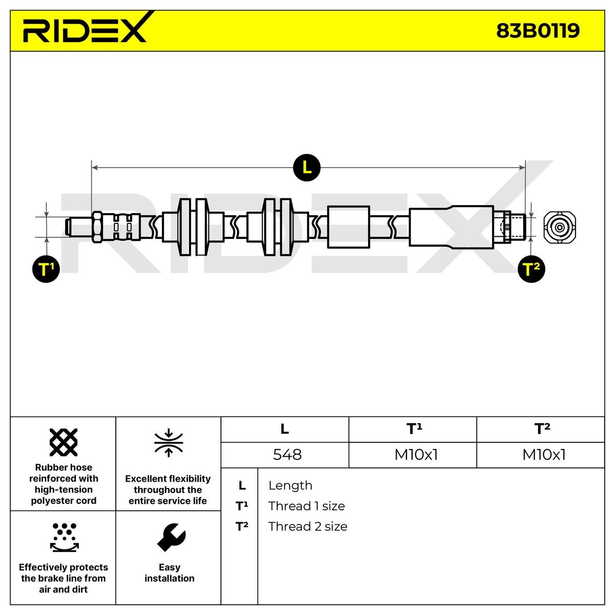 RIDEX 83B0119: Tubo freno Assale anteriore, 548mm