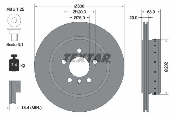 TEXTAR 92265925: Piduriketas Ø: 330mm, sisemine õhutus, kaheosaline piduriketas, Ø: 330mm, kaetud, ilma rattakeskmeta, ilma rattalaagrita, ilma rattakinnituspoltideta, koos kruvidega PRO+