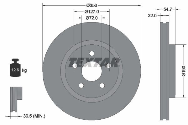 TEXTAR 92272205: Piduriketas Ø: 350mm, välisõhutus, Ø: 350mm, kaetud, ilma rattakeskmeta, ilma rattalaagrita, ilma rattakinnituspoltideta PRO+
