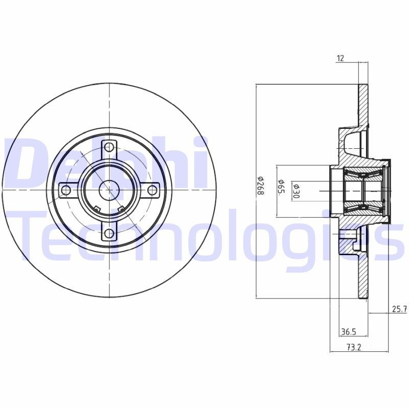 DELPHI BG9053RSC: Piduriketas Ø: 268mm, täis, Ø: 268mm, kaetud, koos rattalaagriga, koos ABS-andurirõngaga